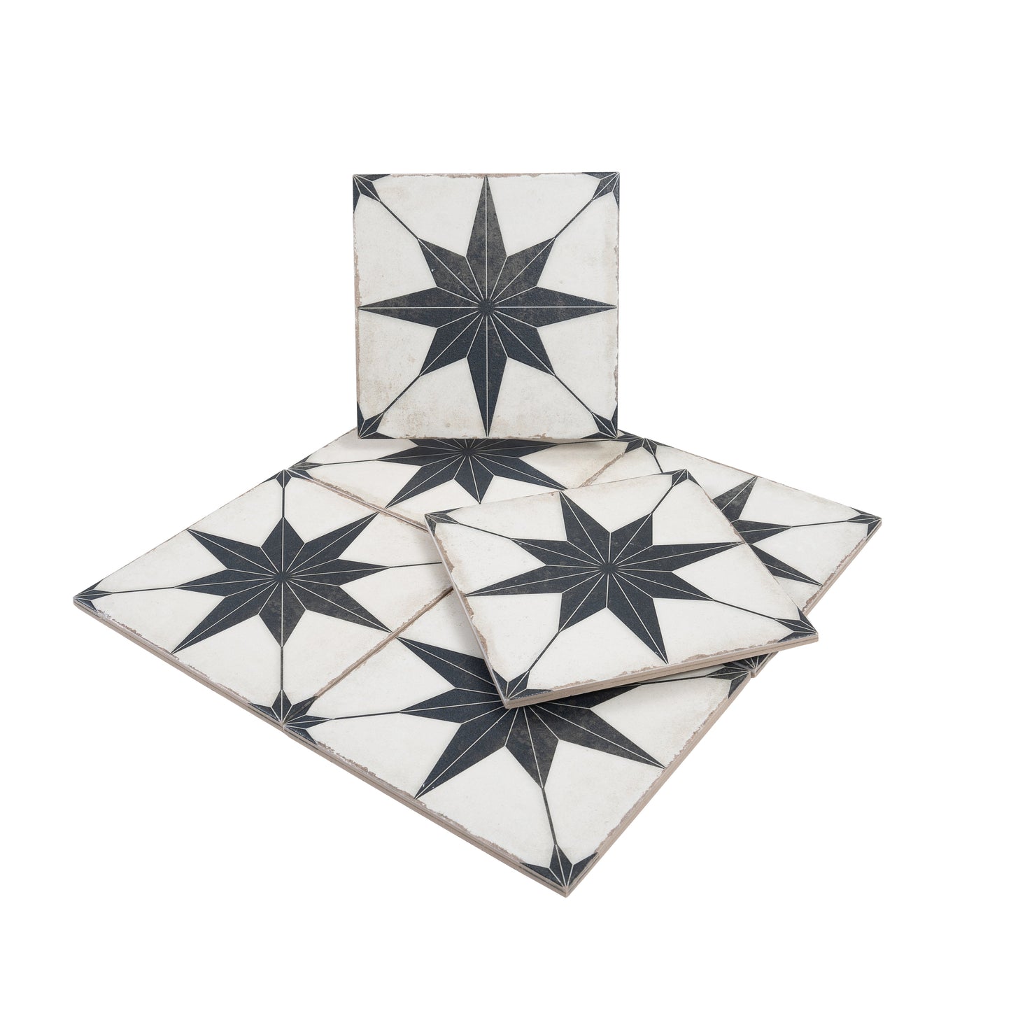 White Black 8x8 Matte Porcelain Square Motif Tile