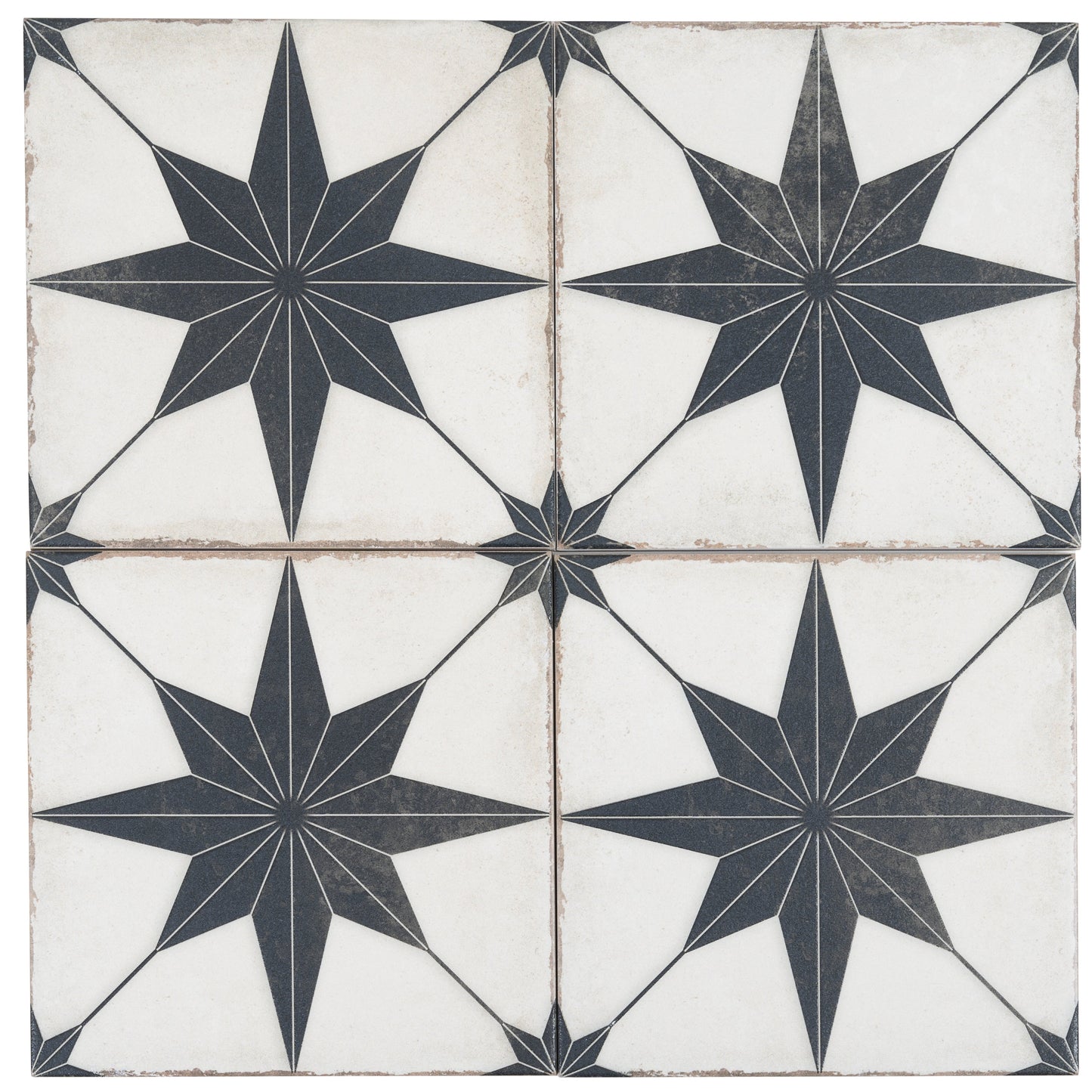 White Black 8x8 Matte Porcelain Square Motif Tile - Sample