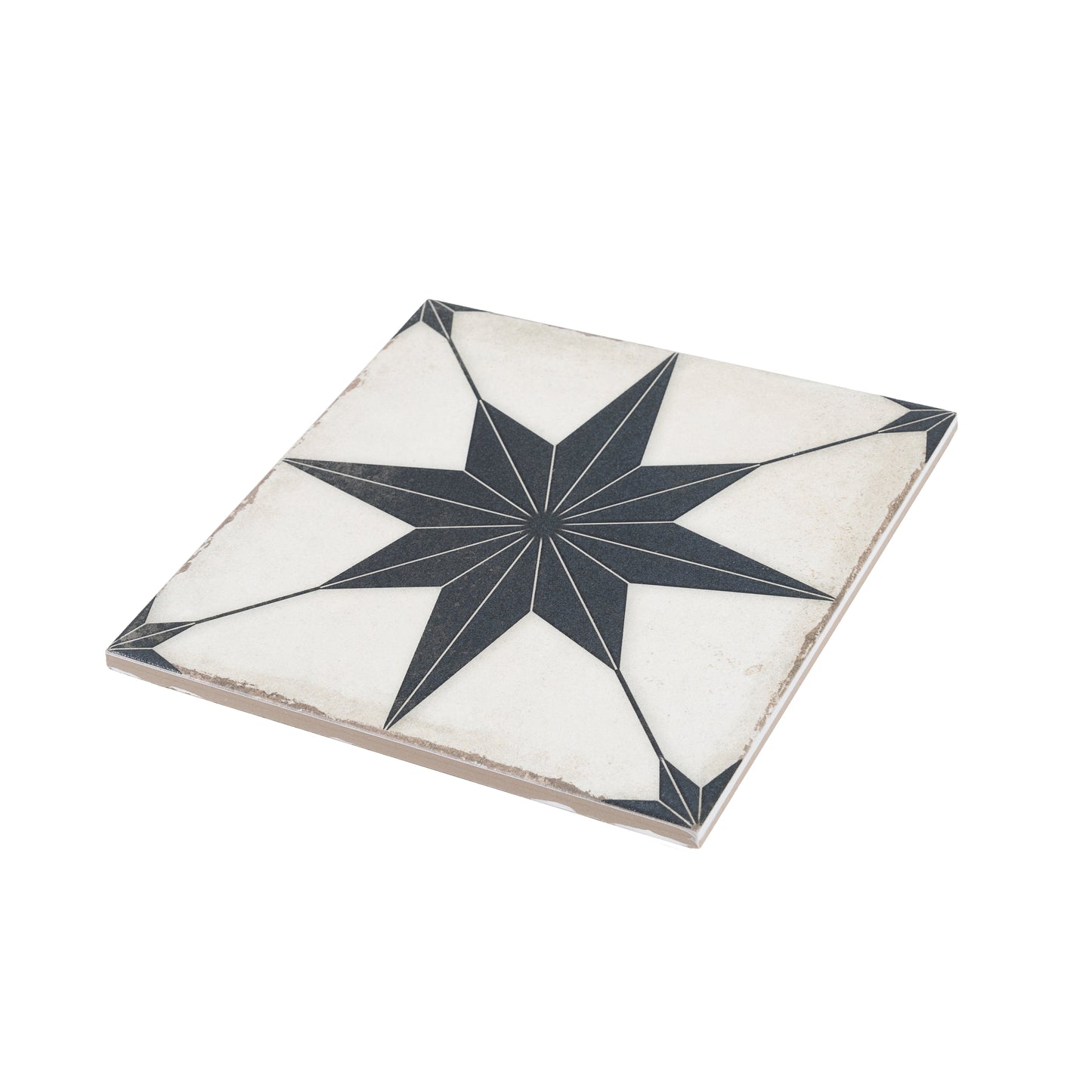 White Black 8x8 Matte Porcelain Square Motif Tile - Sample