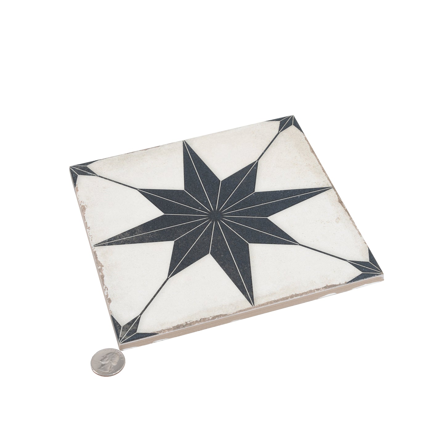 White Black 8x8 Matte Porcelain Square Motif Tile - Sample