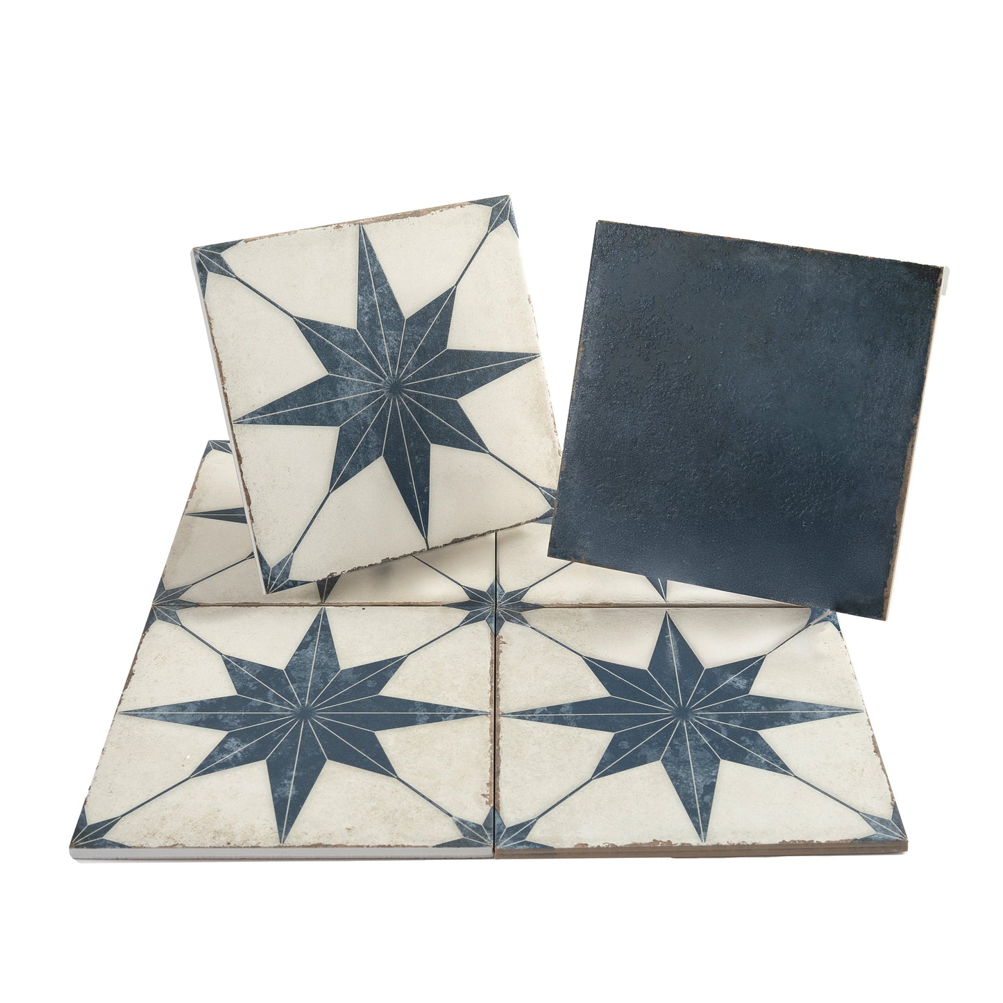White Navy 8x8 Matte Porcelain Square Motif Tile - Sample
