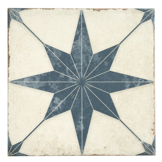White Navy 8x8 Matte Porcelain Square Motif Tile - Sample