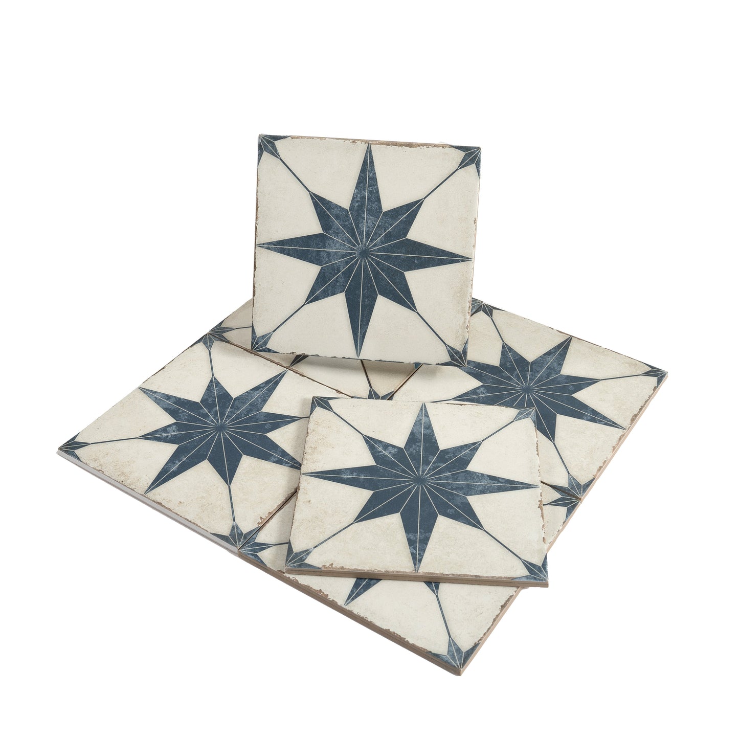 White Navy 8x8 Matte Porcelain Square Motif Tile - Sample