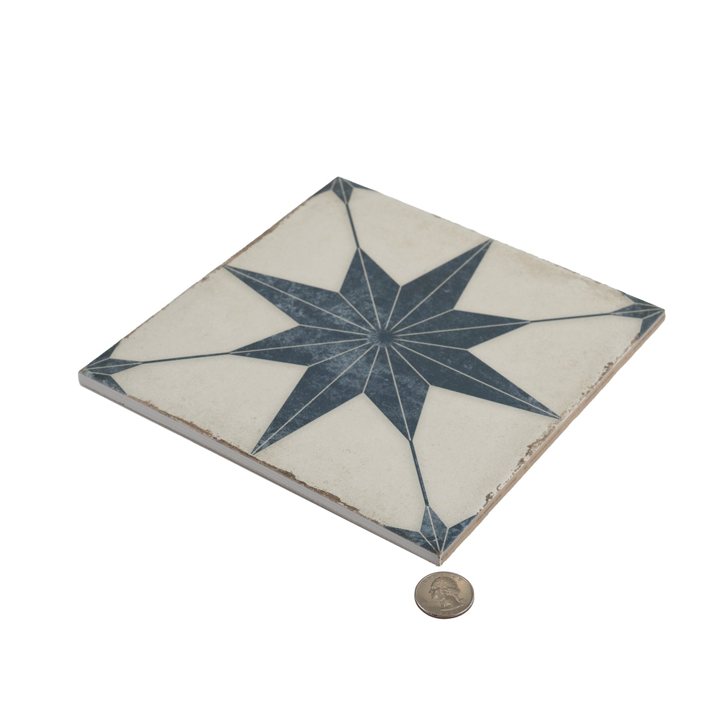 White Navy 8x8 Matte Porcelain Square Motif Tile - Sample