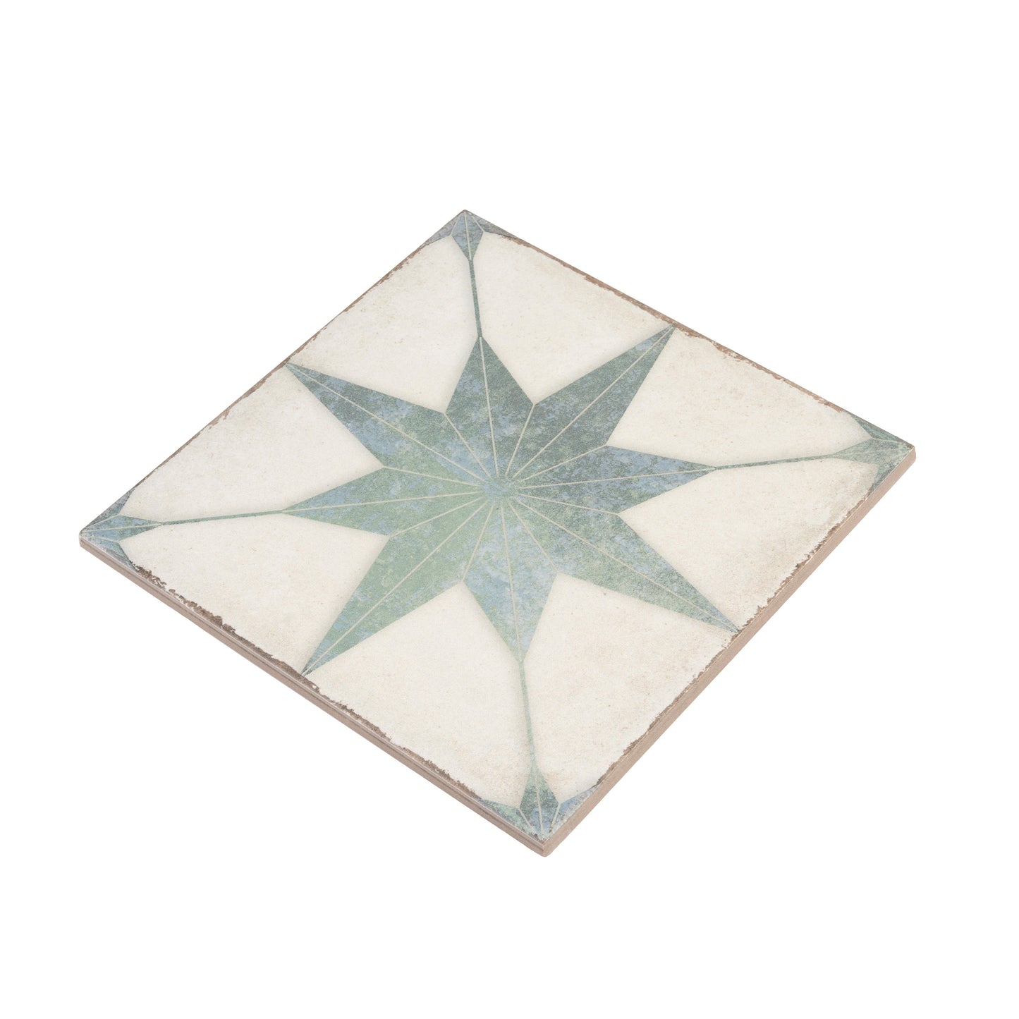 White, Dusty Sage Green 8x8 Matte Porcelain Square Motif Tile