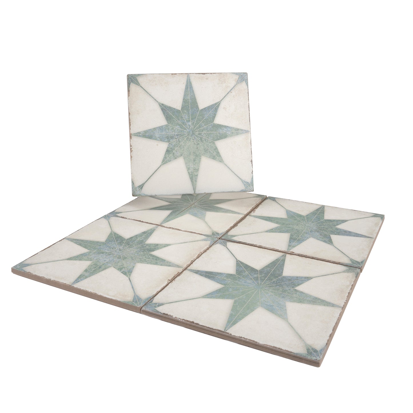 White, Dusty Sage Green 8x8 Matte Porcelain Square Motif Tile