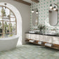 White, Dusty Sage Green 8x8 Matte Porcelain Square Motif Tile