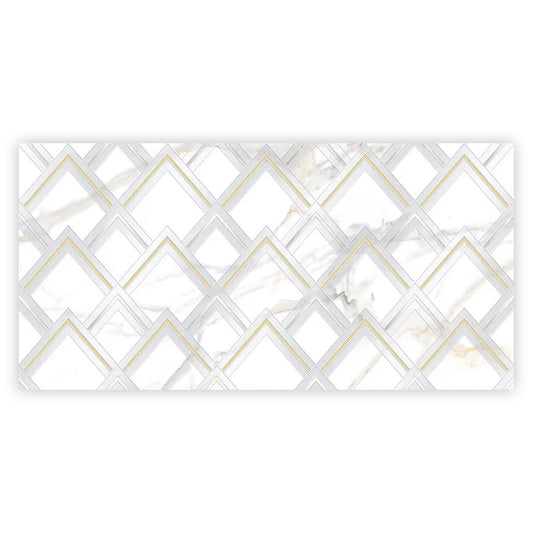 White and Gold 24 x 48 Polished Ceramic Large Tile - Sample