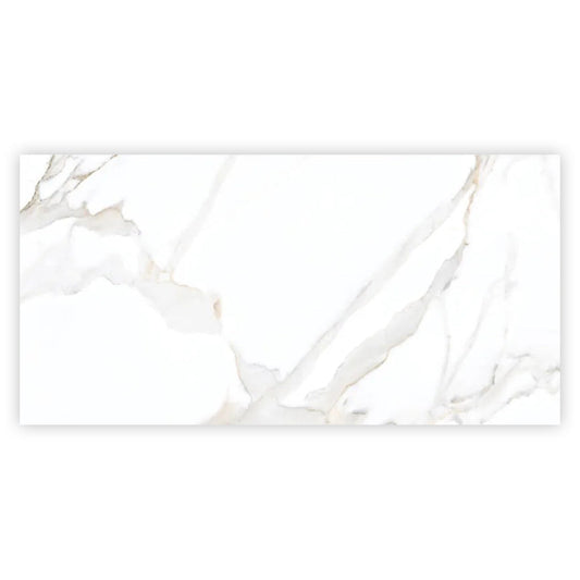 Bright White and Gold 24 x 48 Polished Ceramic Large Tile - Sample