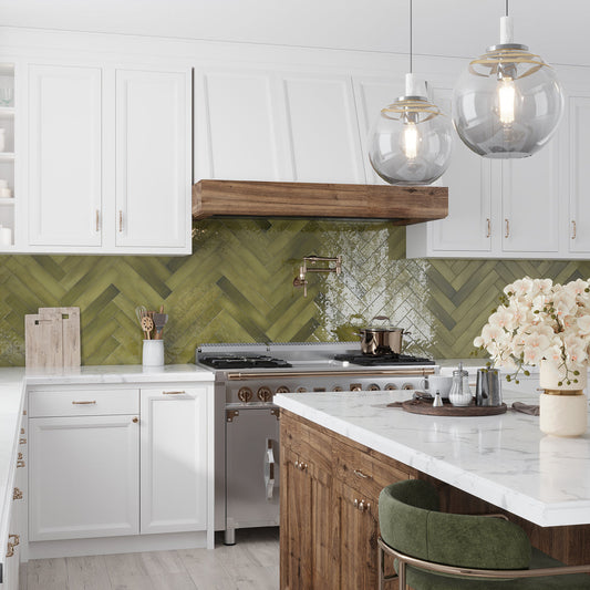 Olive Green 2.6 x 16 Glossy Ceramic Subway Tile - Sample