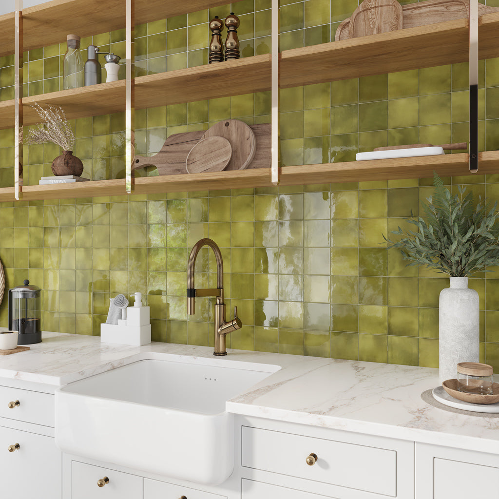 Olive Green 4 x 4 Glossy Ceramic Tile