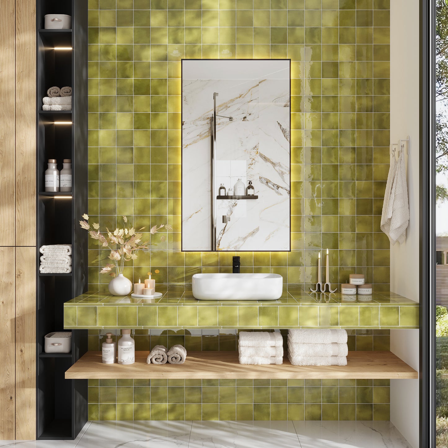 Olive Green 4 x 4 Glossy Ceramic Tile