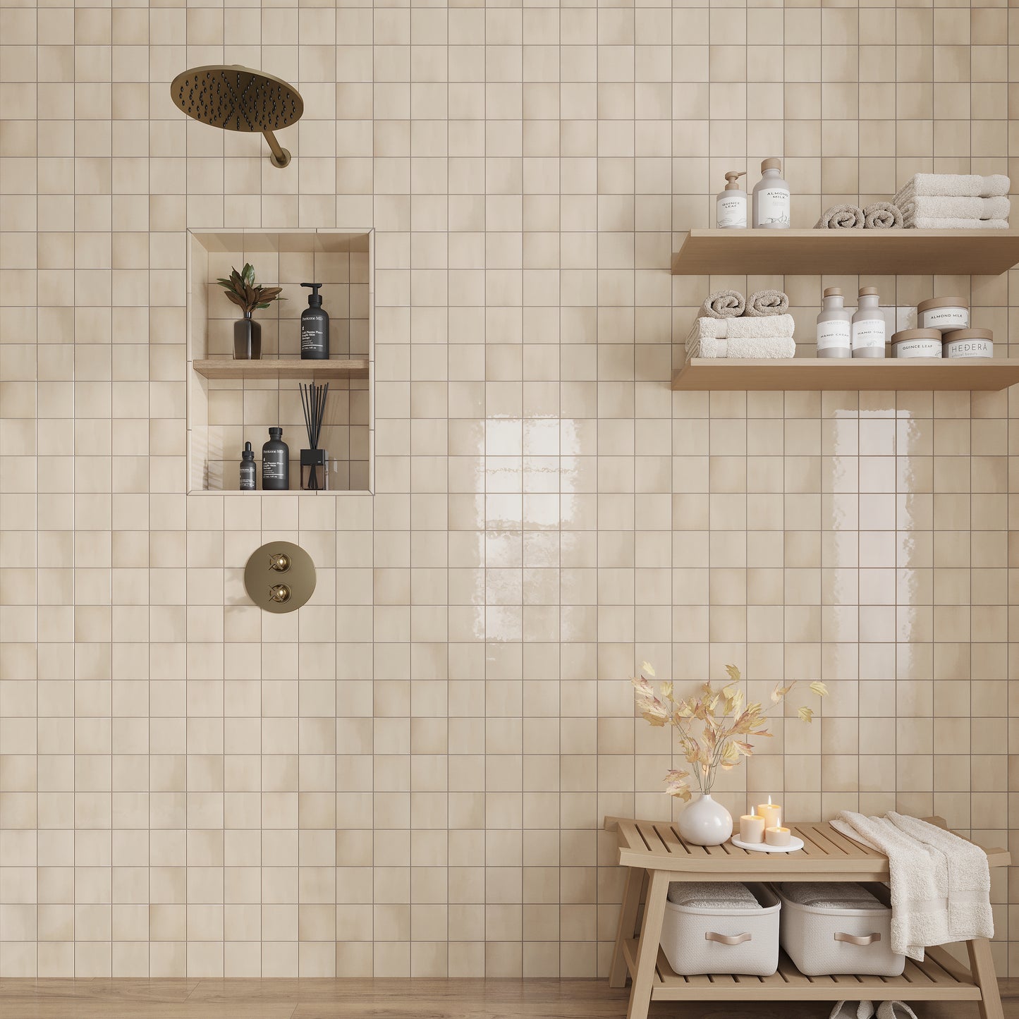 Beige 4 x 4 Glossy Ceramic Tile - Sample