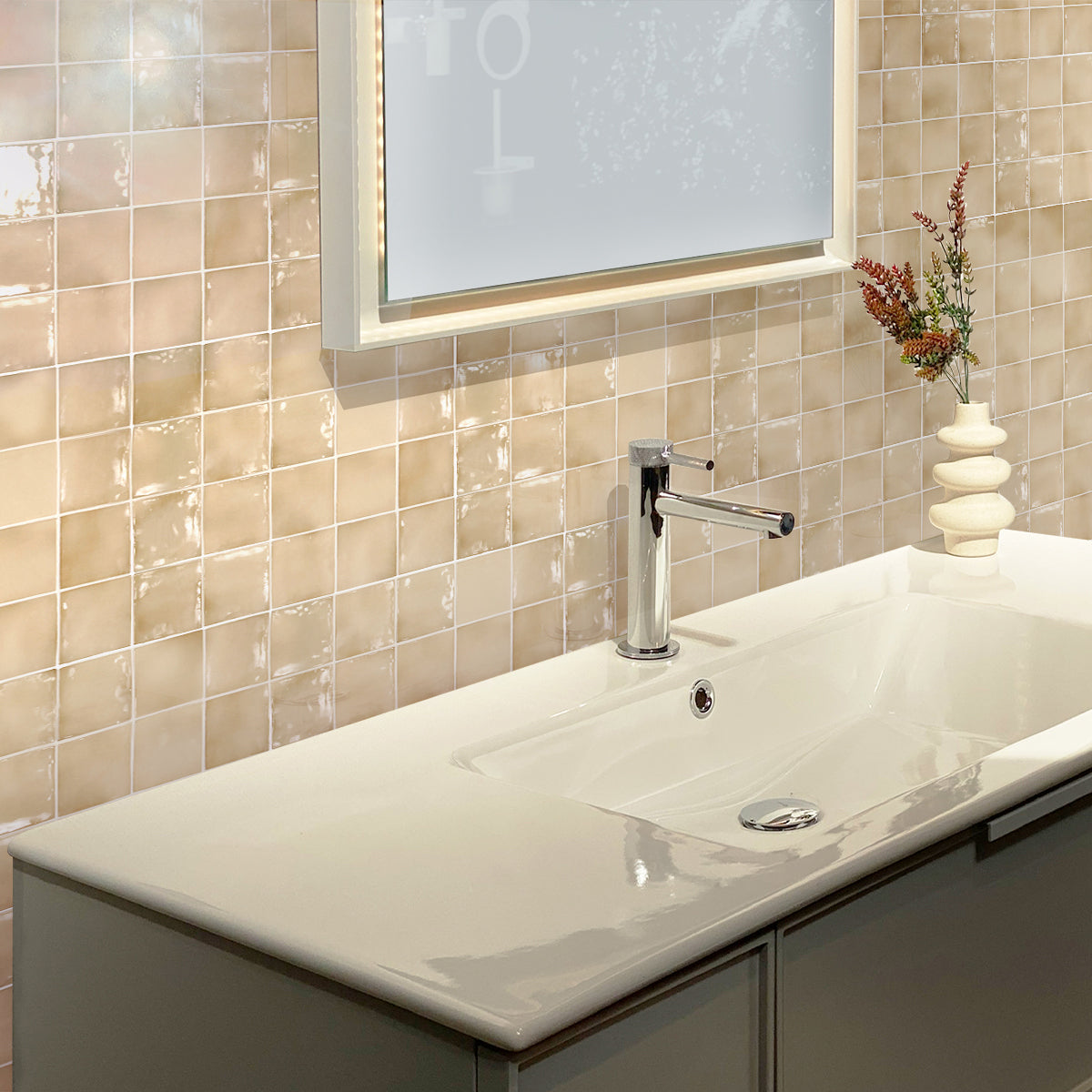 Beige 4 x 4 Glossy Ceramic Tile