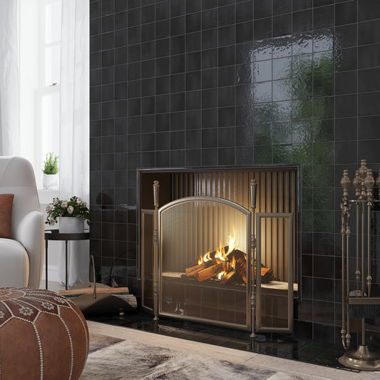 Black 4 x 4 Glossy Ceramic Tile - Sample