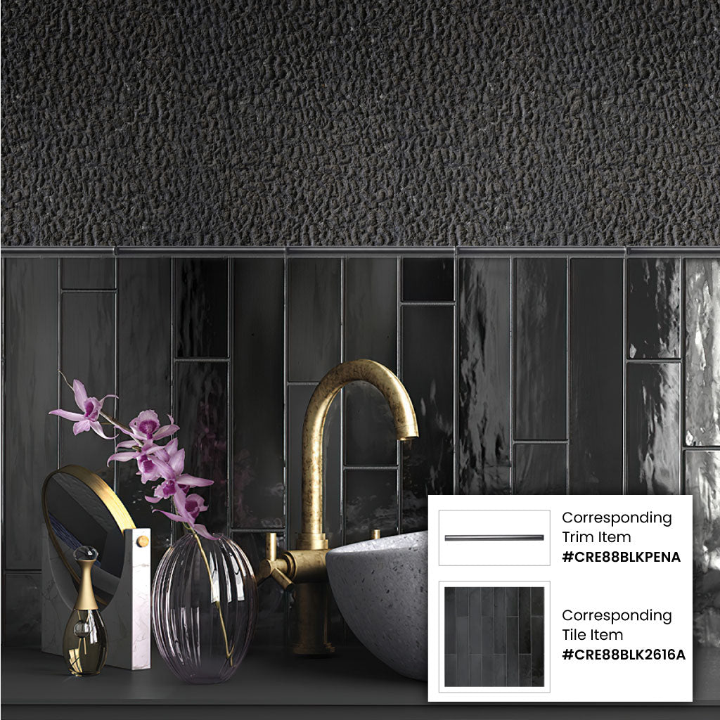 Black 2.6 x 16 Glossy Ceramic Subway Tile - Sample