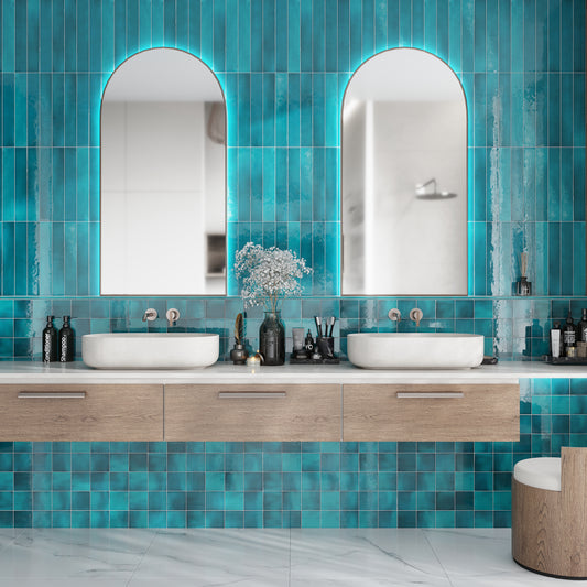 Teal Green 2.6 x 16 Glossy Ceramic Subway Tile - Sample