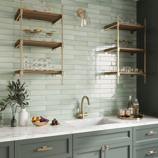 Tea Green 2.6 x 16 Glossy Ceramic Subway Tile