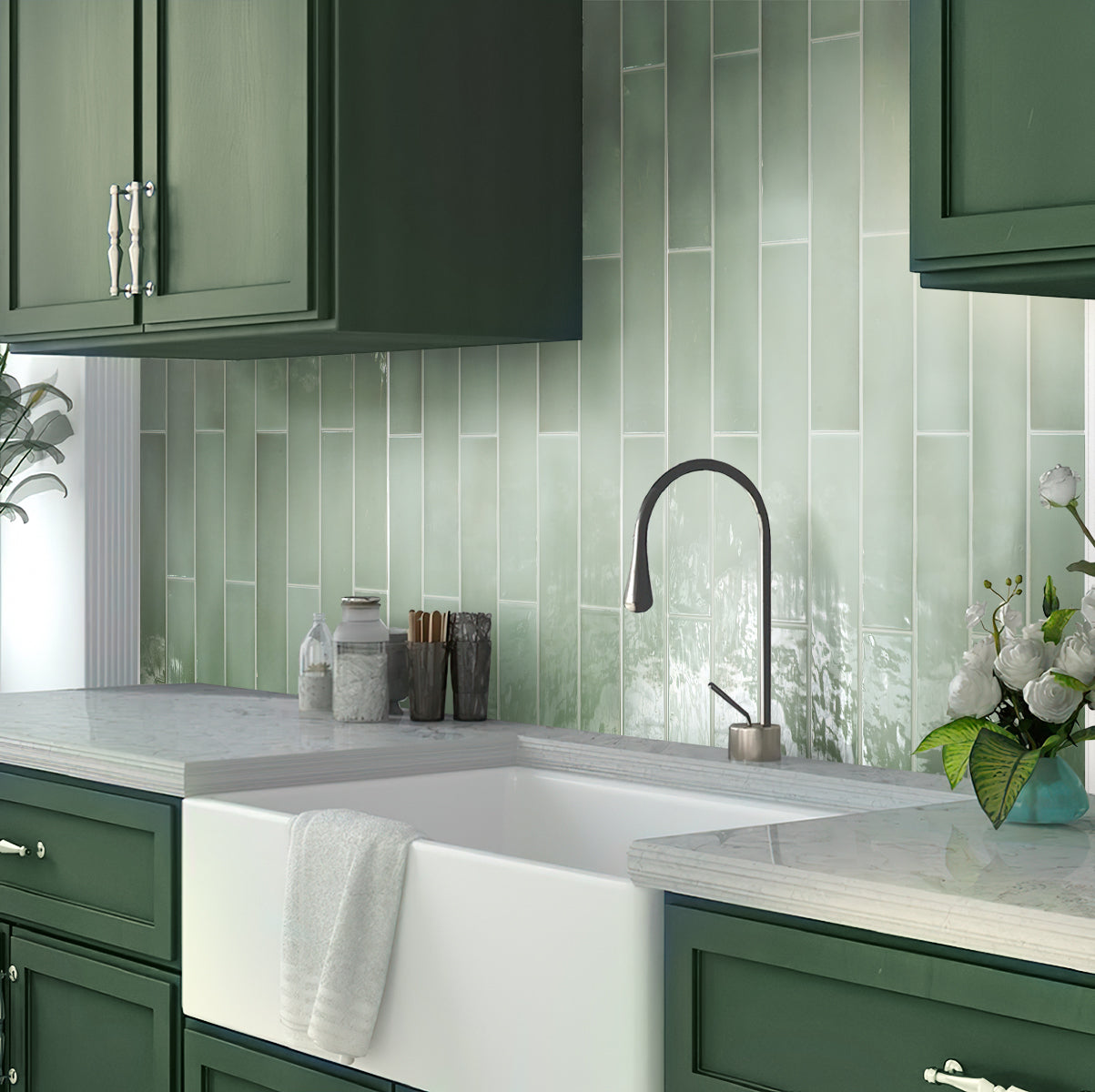 Tea Green 2.6 x 16 Glossy Ceramic Subway Tile