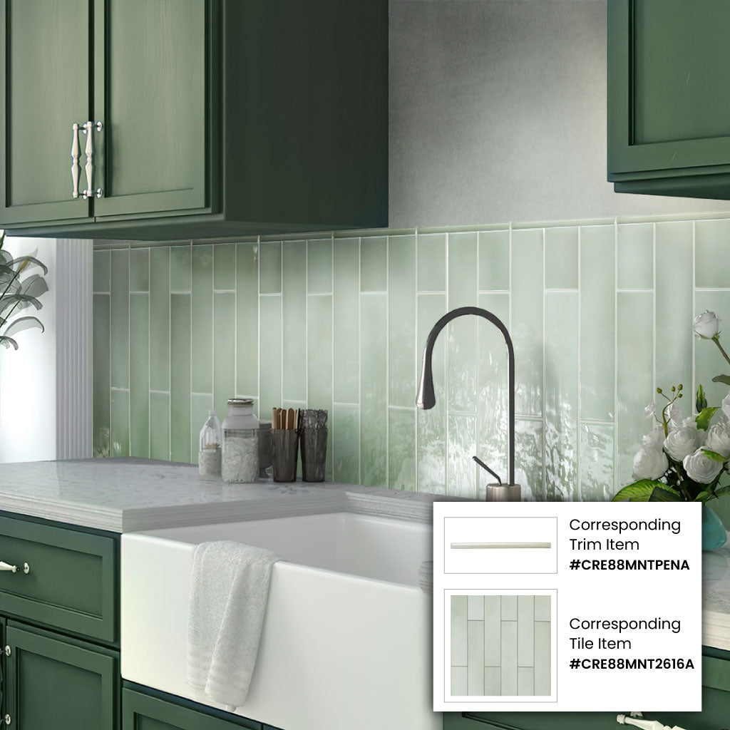 Tea Green 2.6 x 16 Glossy Ceramic Subway Tile