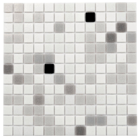 White and Black 12 x 12 Glossy Glass Mosaic Tile - Sample