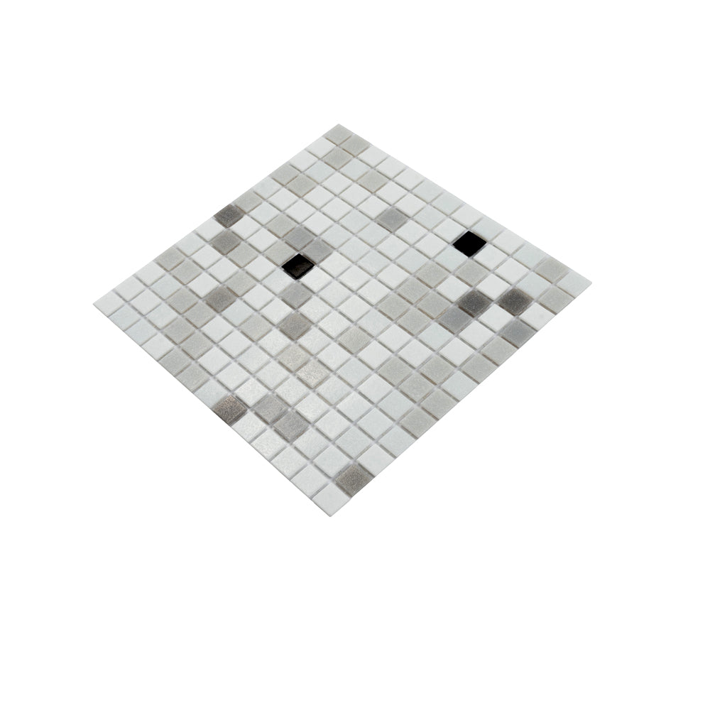 White and Black 12 x 12 Glossy Glass Mosaic Tile