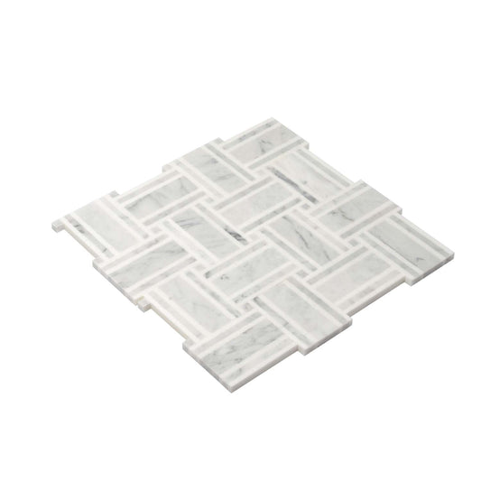 White and Gray 12 x 12 Polished Marble Mosaic Tile - Sample