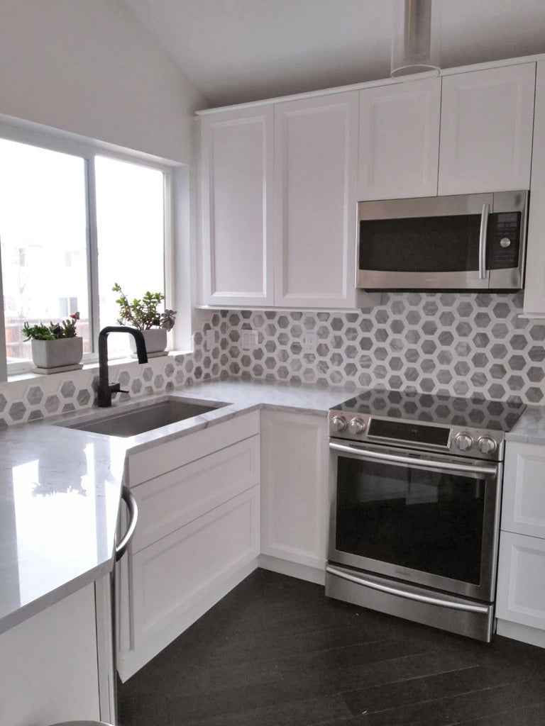 White and Gray 10 x 12 Polished Marble Mosaic Tile