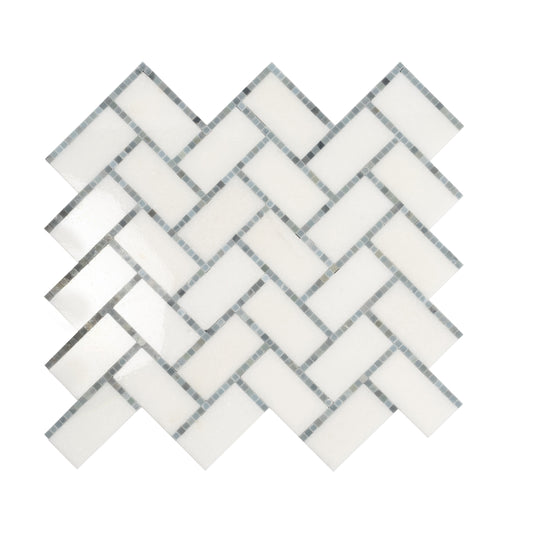 White, Gray 10x11 Polished Marble Mosaic Tile
