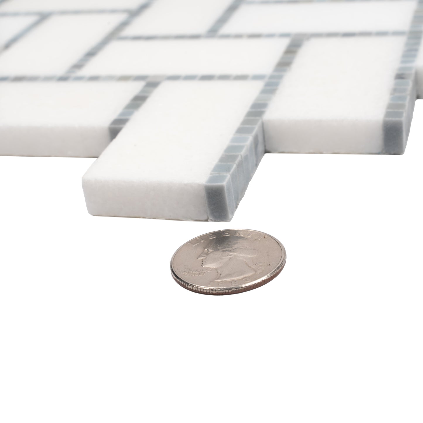 White, Gray 10x11 Polished Marble Mosaic Tile Sample