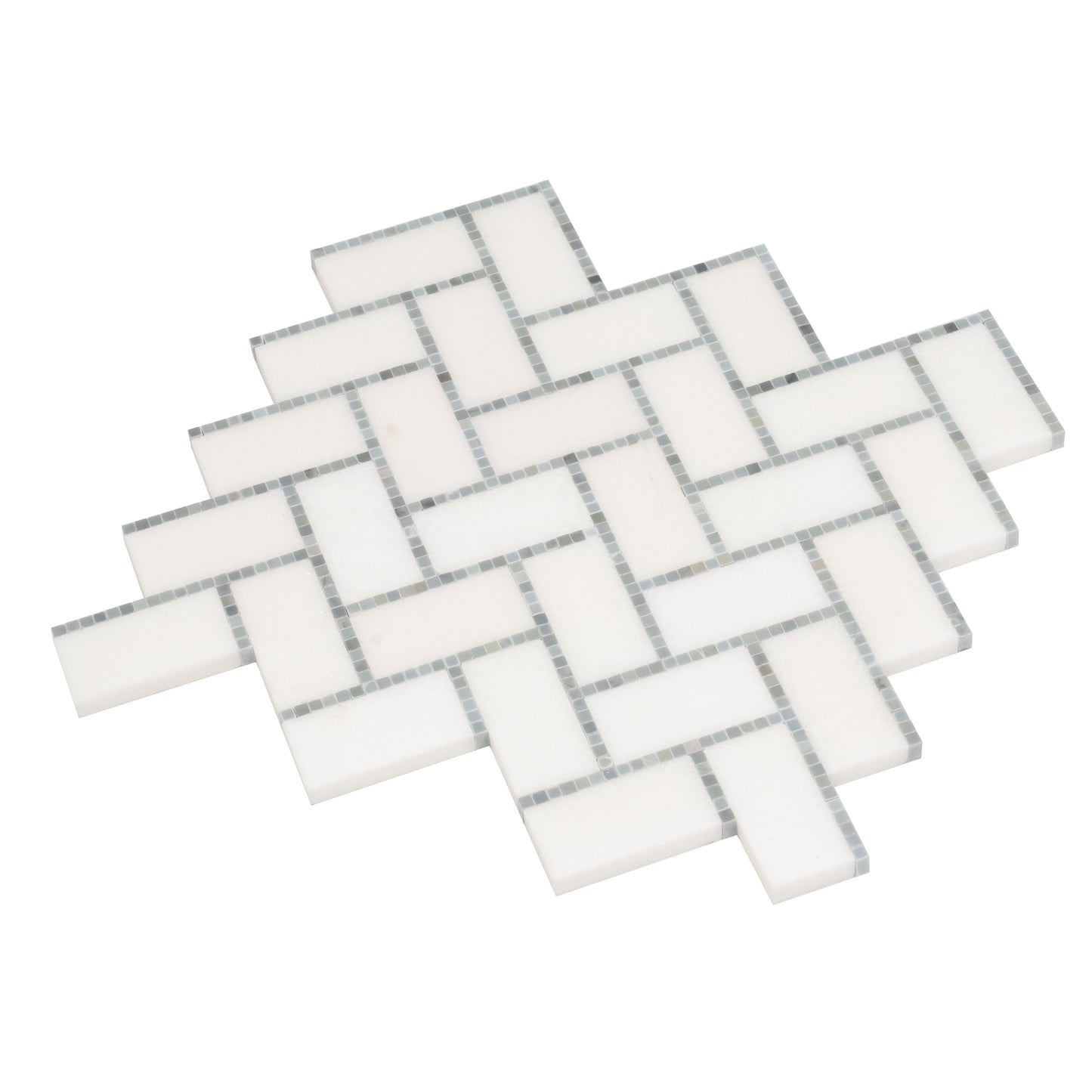 White, Gray 10x11 Polished Marble Mosaic Tile Sample