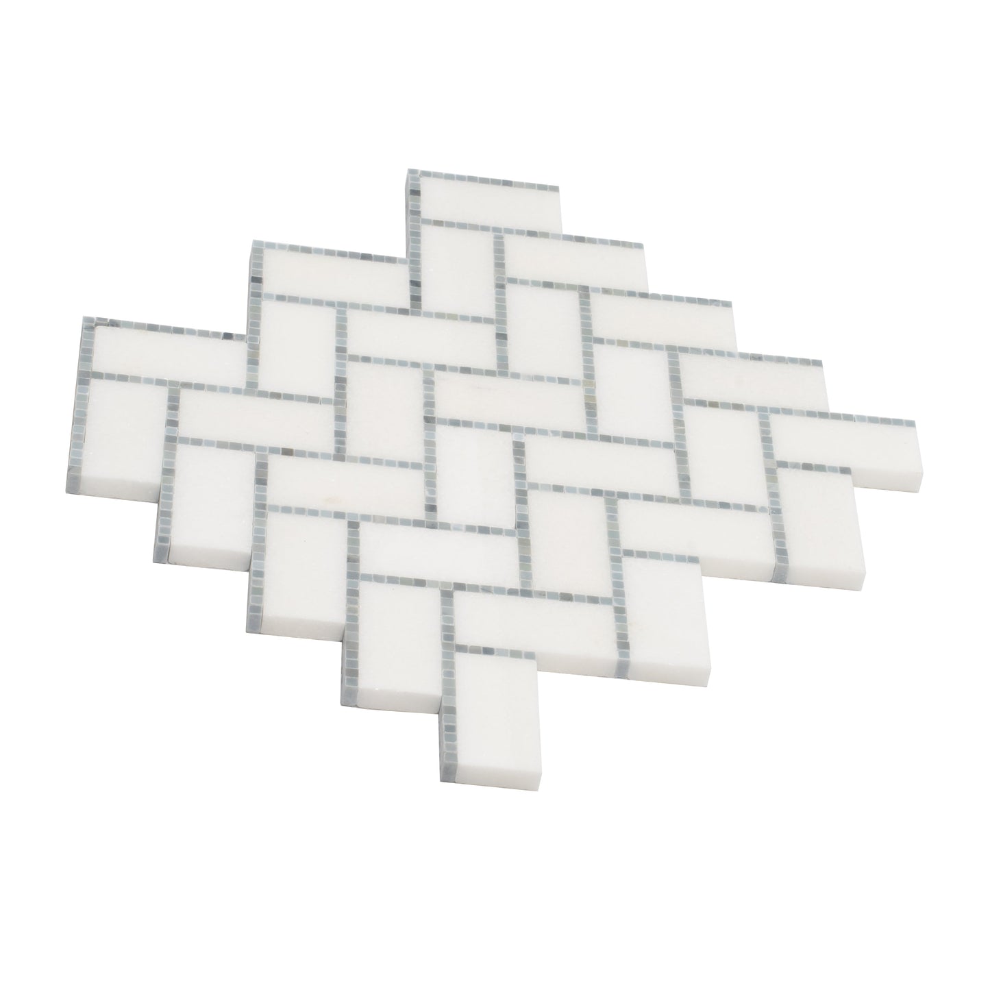 White, Gray 10x11 Polished Marble Mosaic Tile Sample