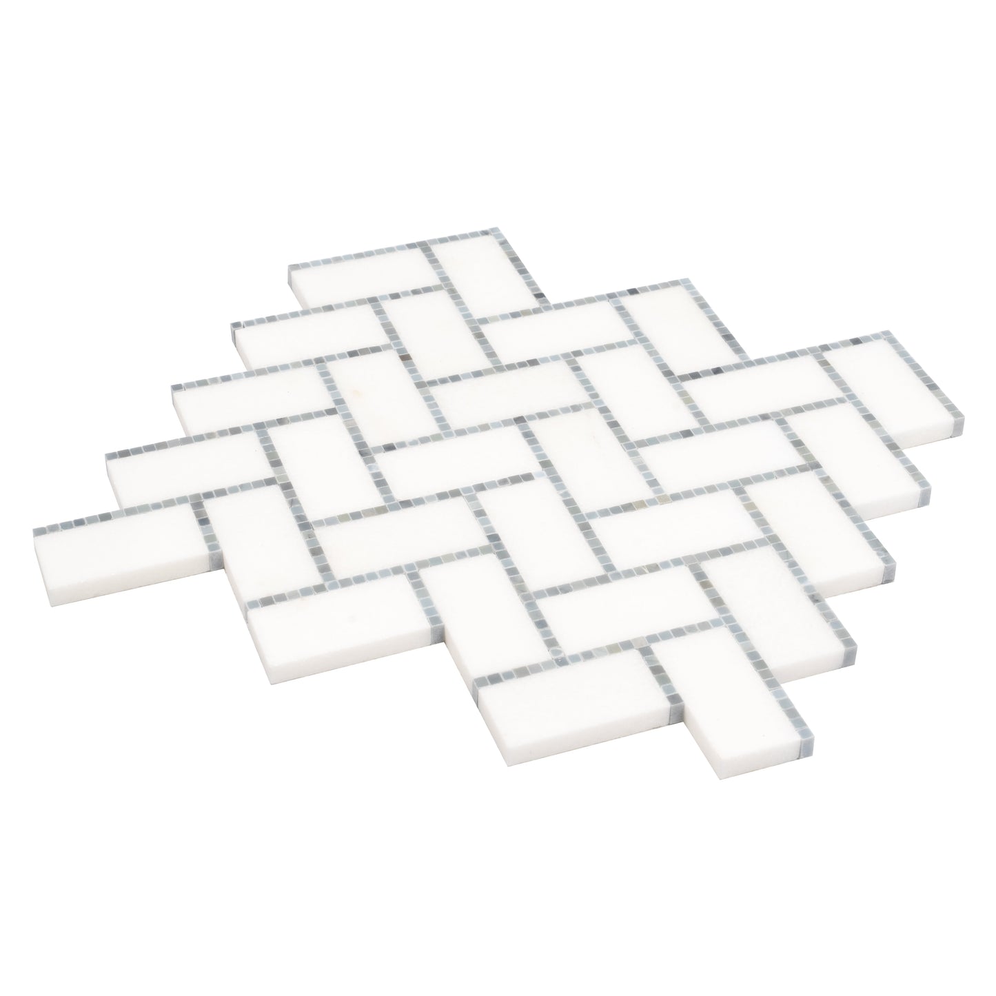 White, Gray 10x11 Polished Marble Mosaic Tile Sample