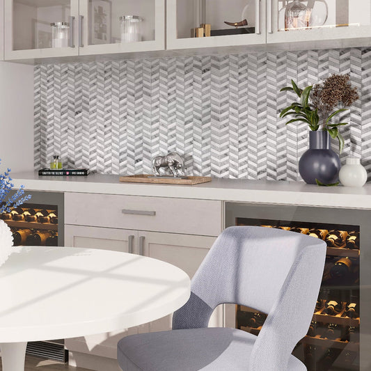 White and Gray 11 x 13 Polished Marble Mosaic Tile - Sample