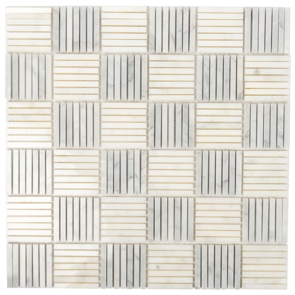 White and Gray 12 x 12 Polished Marble Mosaic Tile