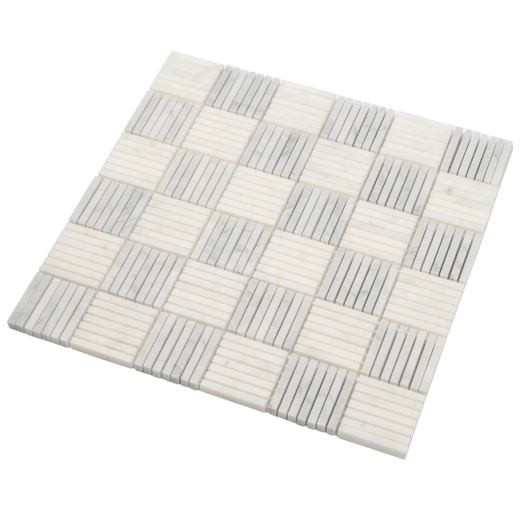 White and Gray 12 x 12 Polished Marble Mosaic Tile