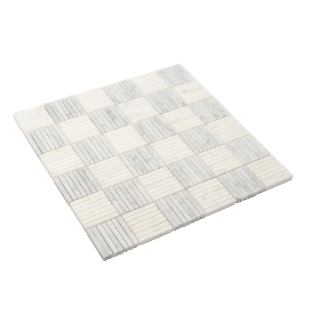 White and Gray 12 x 12 Polished Marble Mosaic Tile