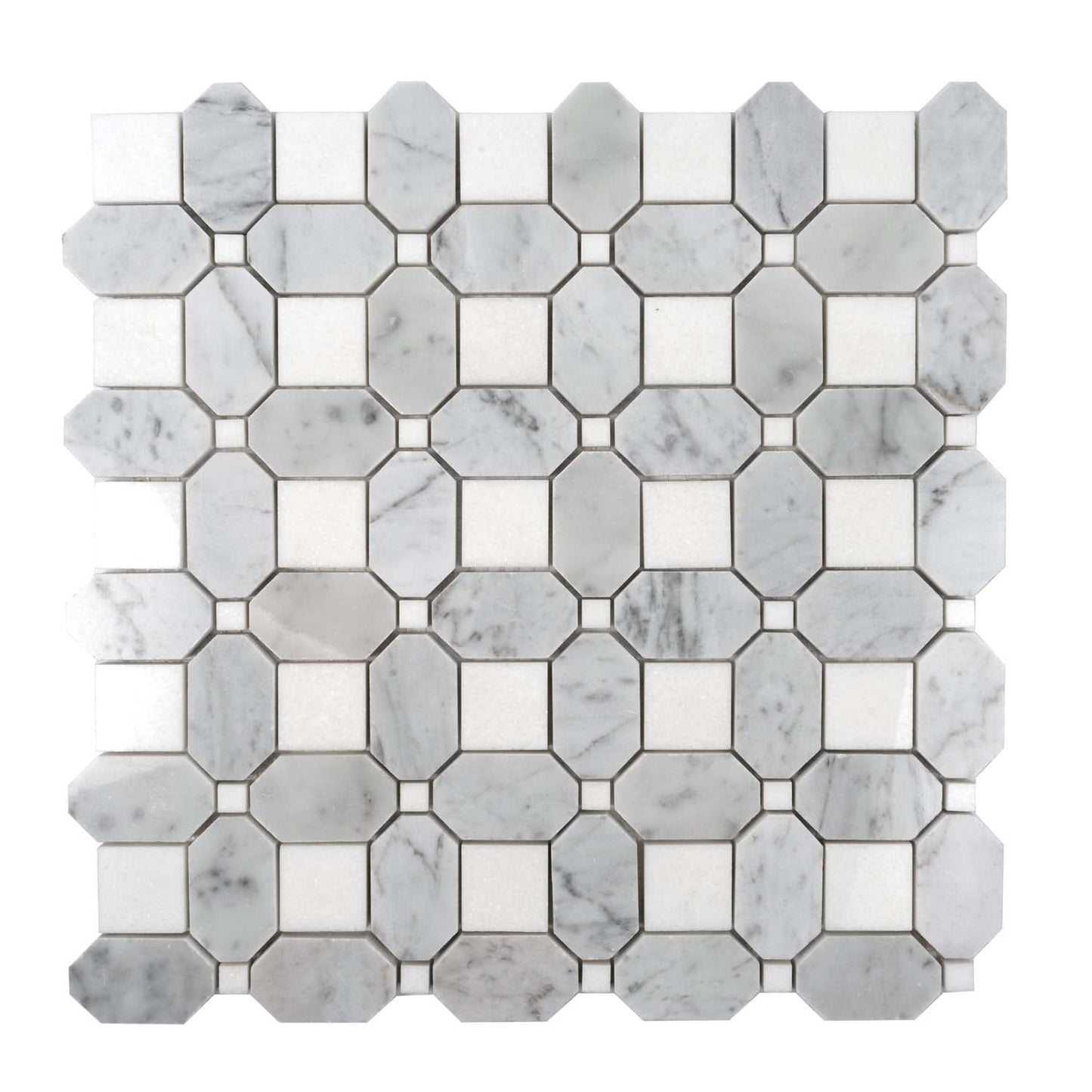 White and Gray 12 x 12 Polished Marble Mosaic Tile