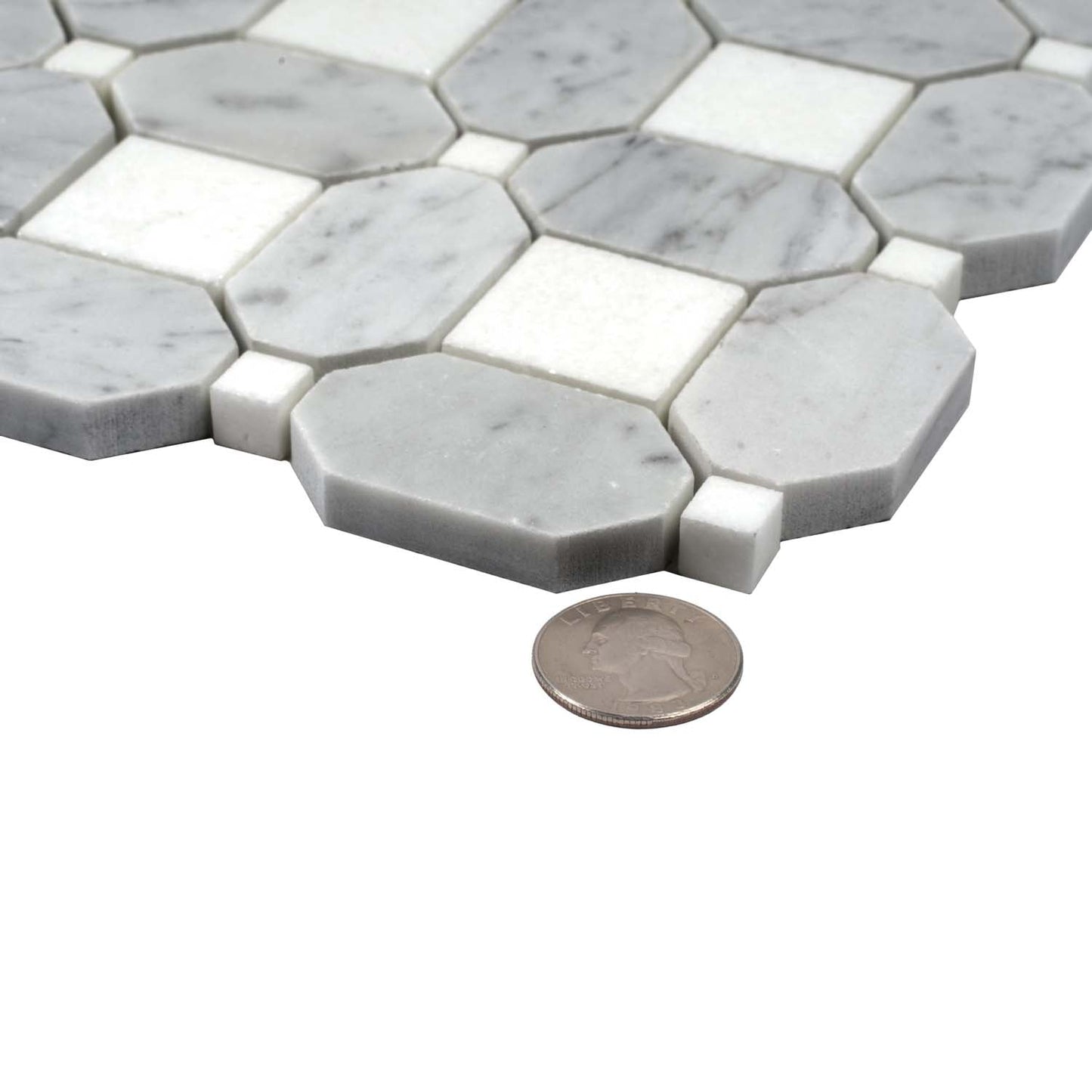 White and Gray 12 x 12 Polished Marble Mosaic Tile