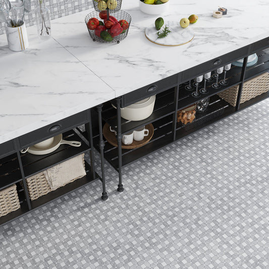 White and Gray 12 x 12 Polished Marble Mosaic Tile - Sample