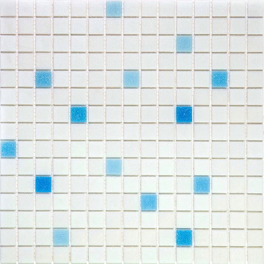 White and Blue 12 x 12 Glossy Glass Mosaic Tile - Sample