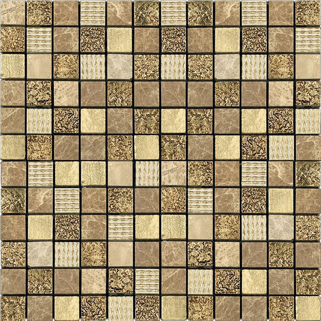 Beige 12 x 12 Polished, Foiled Glass, Resin, Stone Mosaic Tile