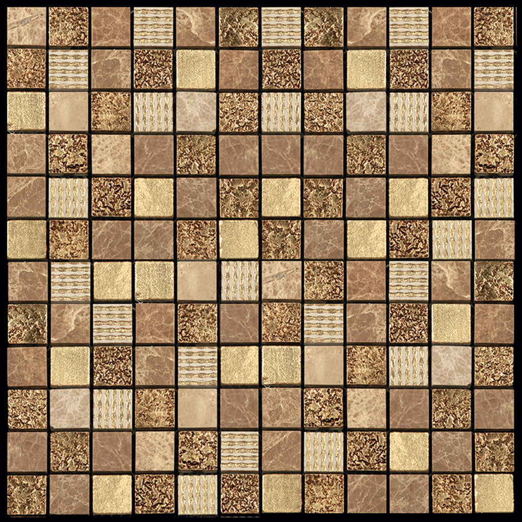 Beige 12 x 12 Polished, Foiled Glass, Resin, Stone Mosaic Tile