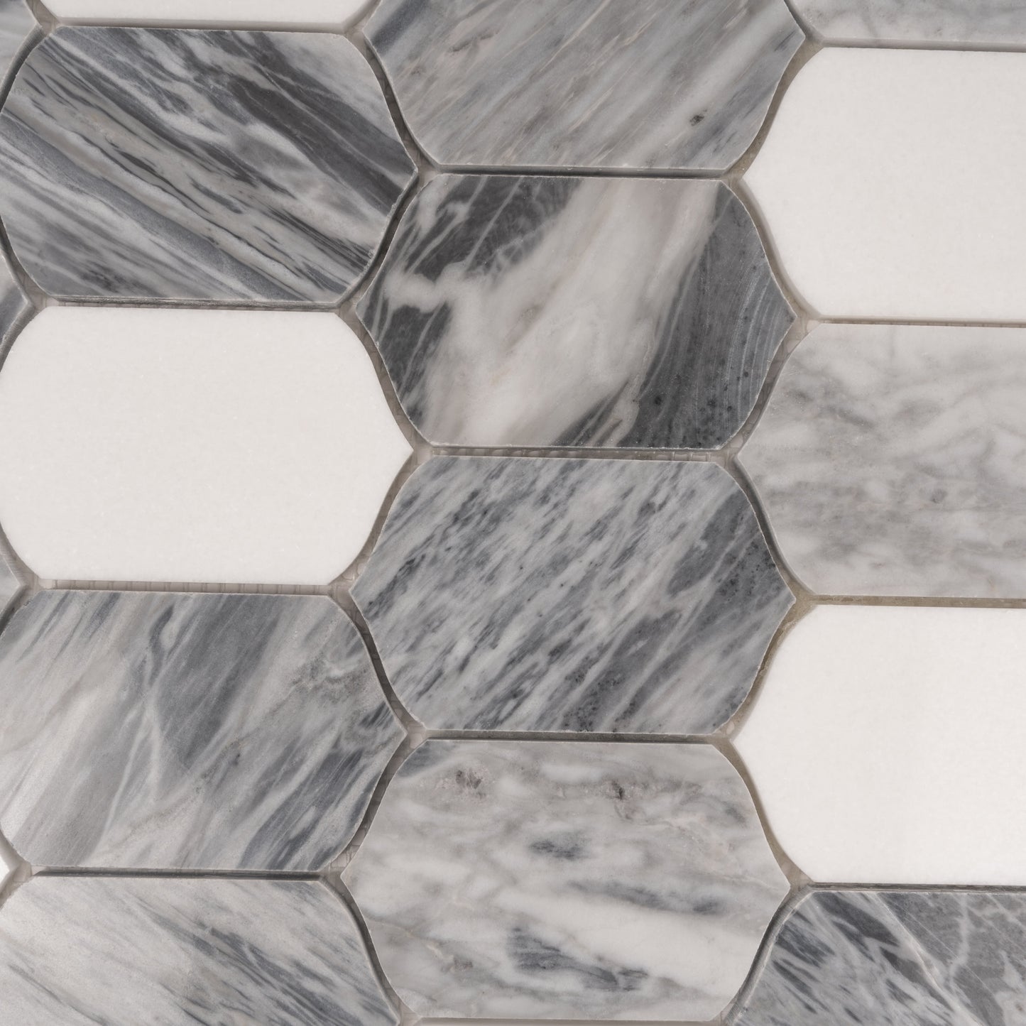 Calacatta Bluette, Thassos White 13x12 Polished Picket Lantern Mosaic Tile