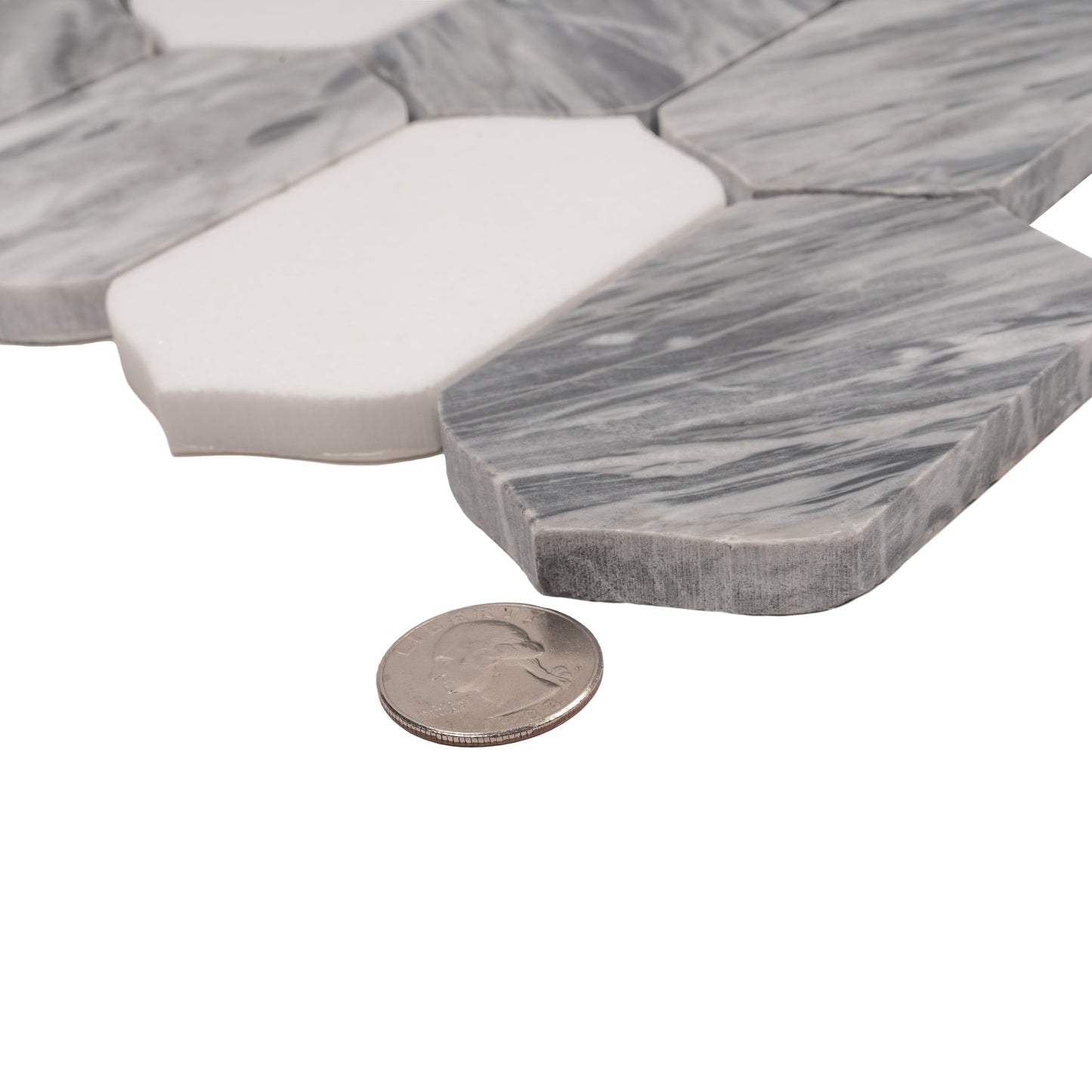 Calacatta Bluette, Thassos White 13x12 Polished Picket Lantern Mosaic Tile