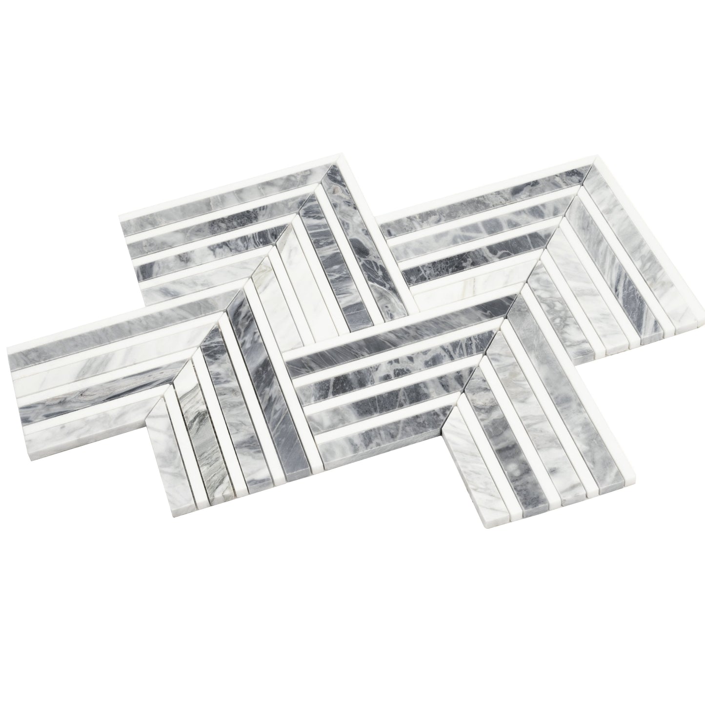 Calacatta Bluette, Thassos White 13x16 Polished Chevron Mosaic Tile