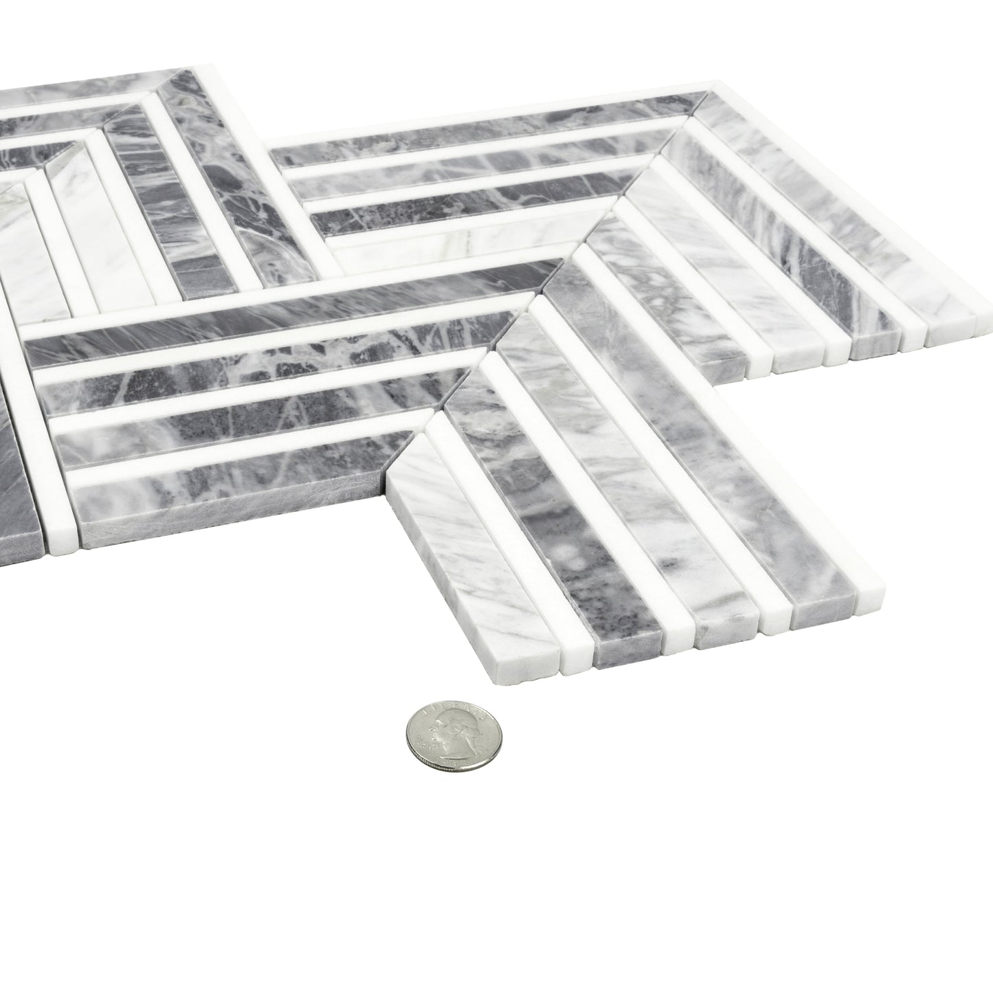 Calacatta Bluette, Thassos White 13x16 Polished Chevron Mosaic Tile  - Sample