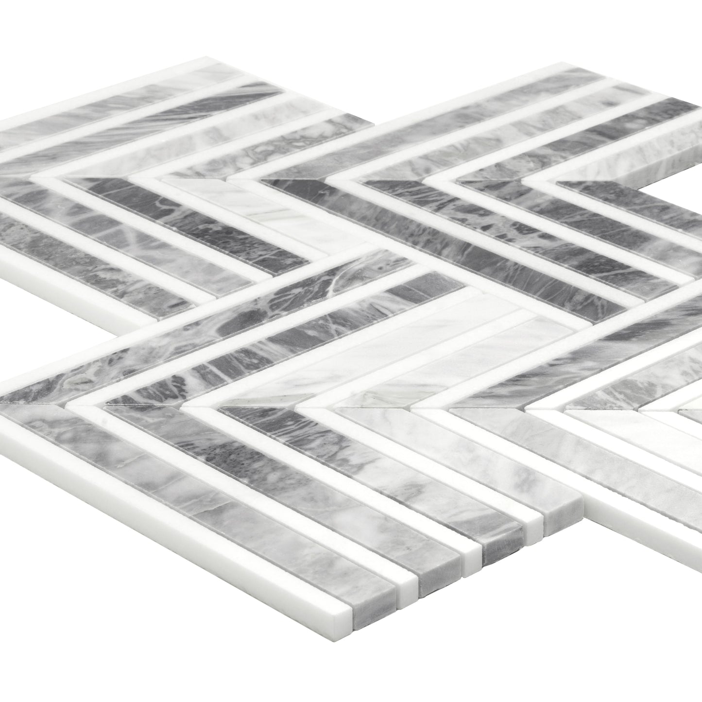 Calacatta Bluette, Thassos White 13x16 Polished Chevron Mosaic Tile