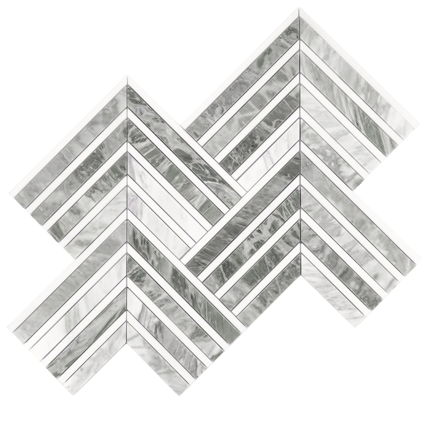 Calacatta Bluette, Thassos White 13x16 Polished Chevron Mosaic Tile