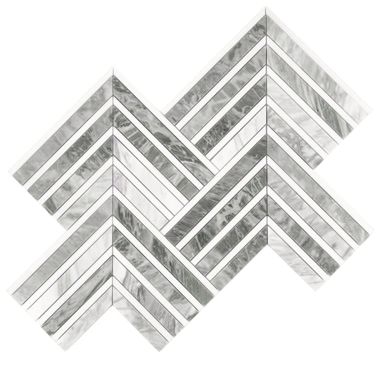 Calacatta Bluette, Thassos White 13x16 Polished Chevron Mosaic Tile
